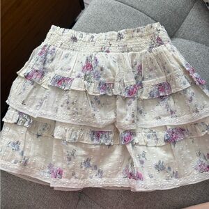 LoveShackFancy Cream and Pink Floral Mini Skirt